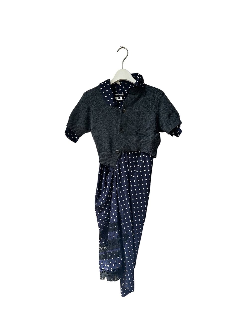 Junya Watanabe CDG Asymmetrical Navy Polka Dot Cardigan Midi Dress